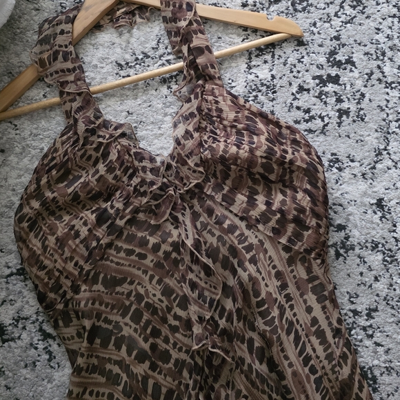 Y2k Spenser Jeremy Halter Top With Ruffles Silk Lining Womens M Animal Print - Picture 1 of 7